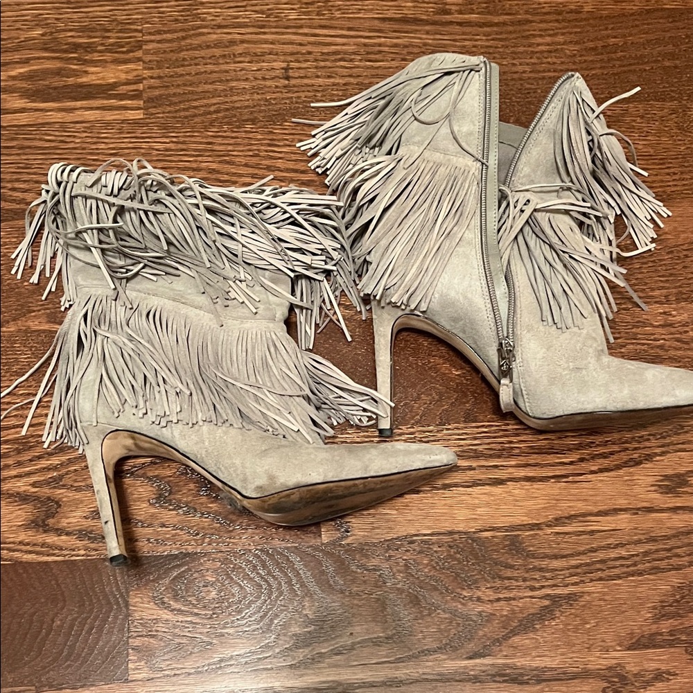 Sam Edelman Fringe Suede Ankle Boots - Gray